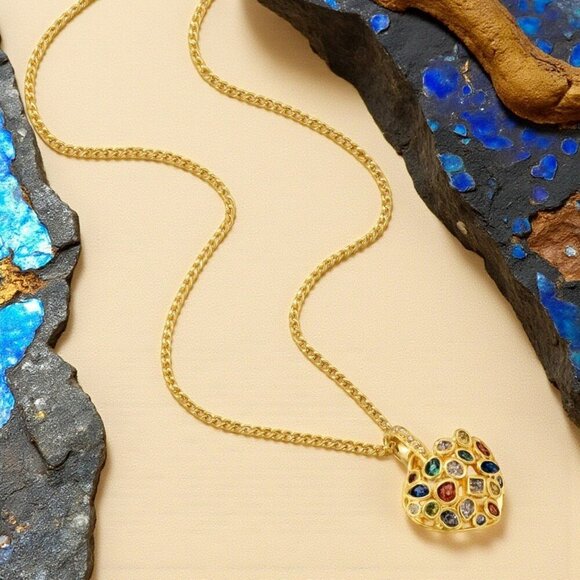 ποΈ Boho Chic Colorful Gem Heart Necklace 18K Gold Plated Stainless Steel - Picture 8 of 14